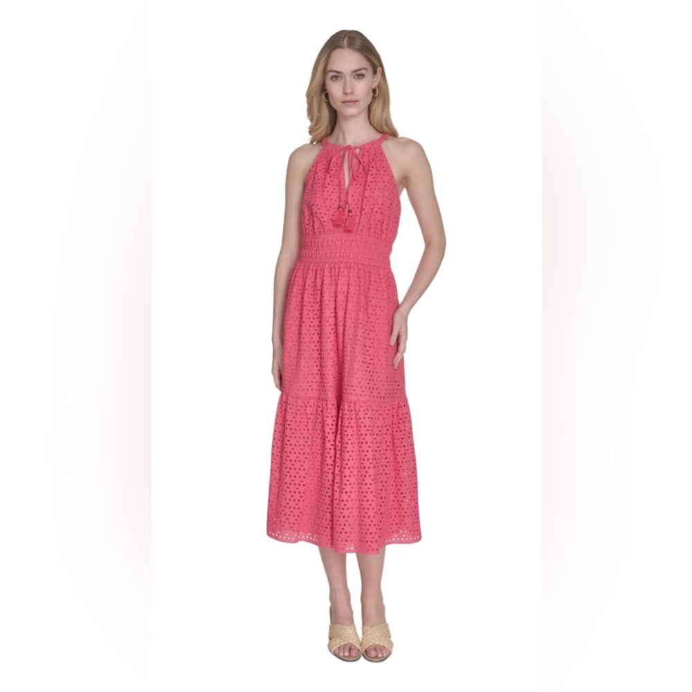 Vince Camuto Coral Eyelet Halter Maxi Dress